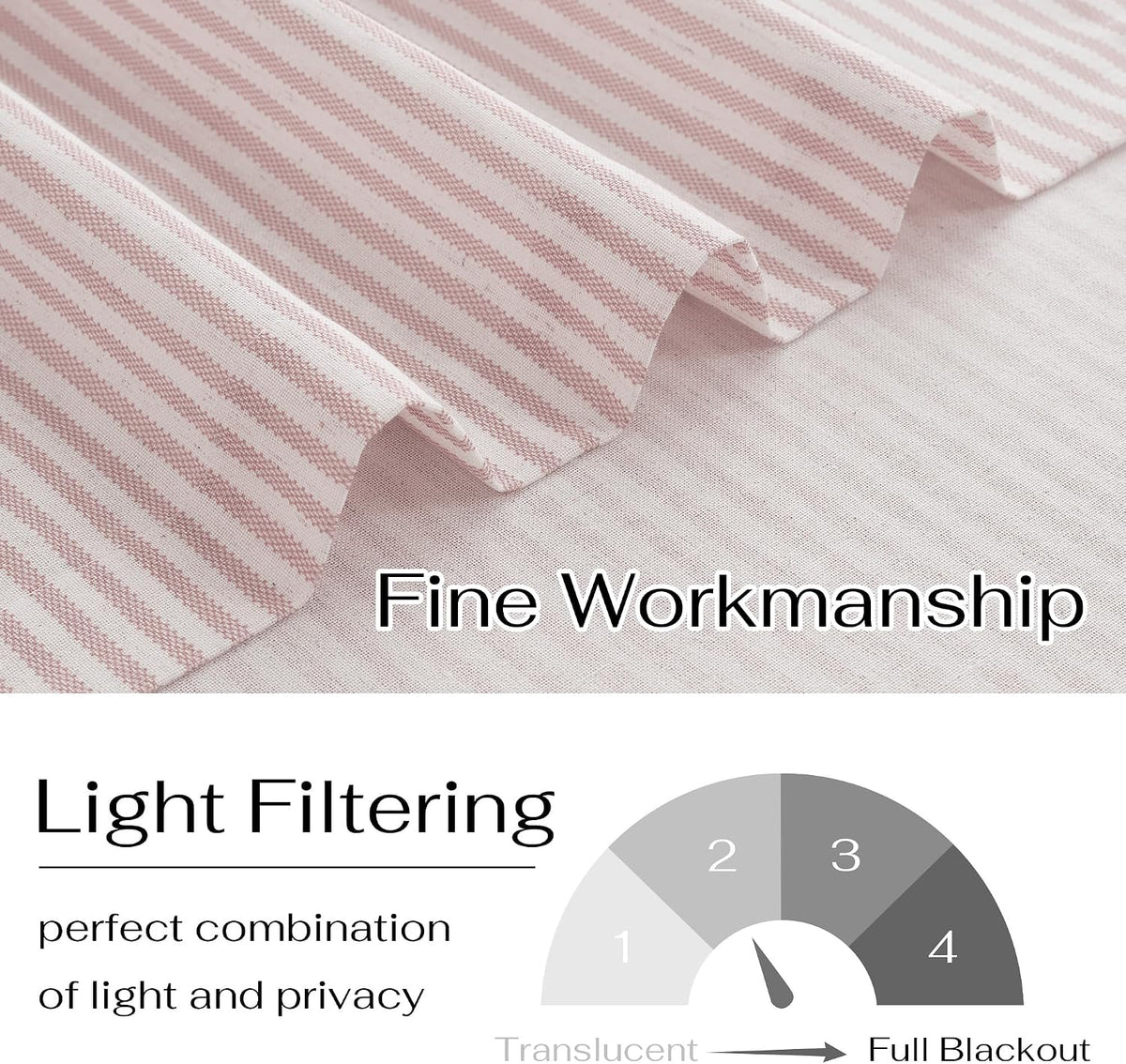 18 Inch Light Pink Striped Linen Window Kitchen Valance, 1 Panel