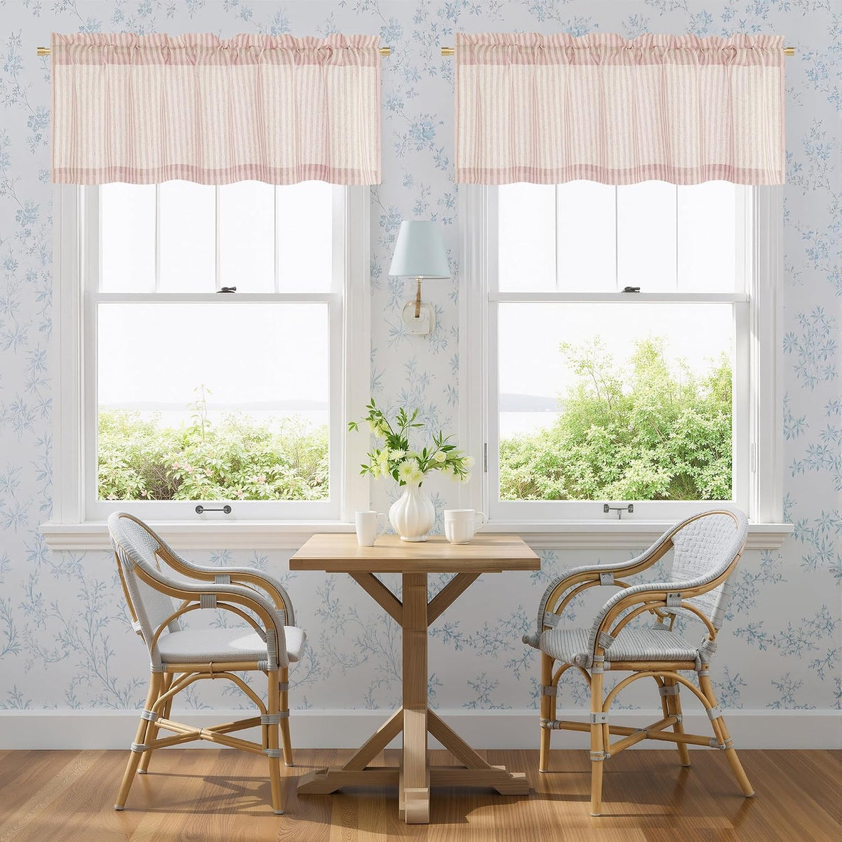 18 Inch Light Pink Striped Linen Window Kitchen Valance, 1 Panel