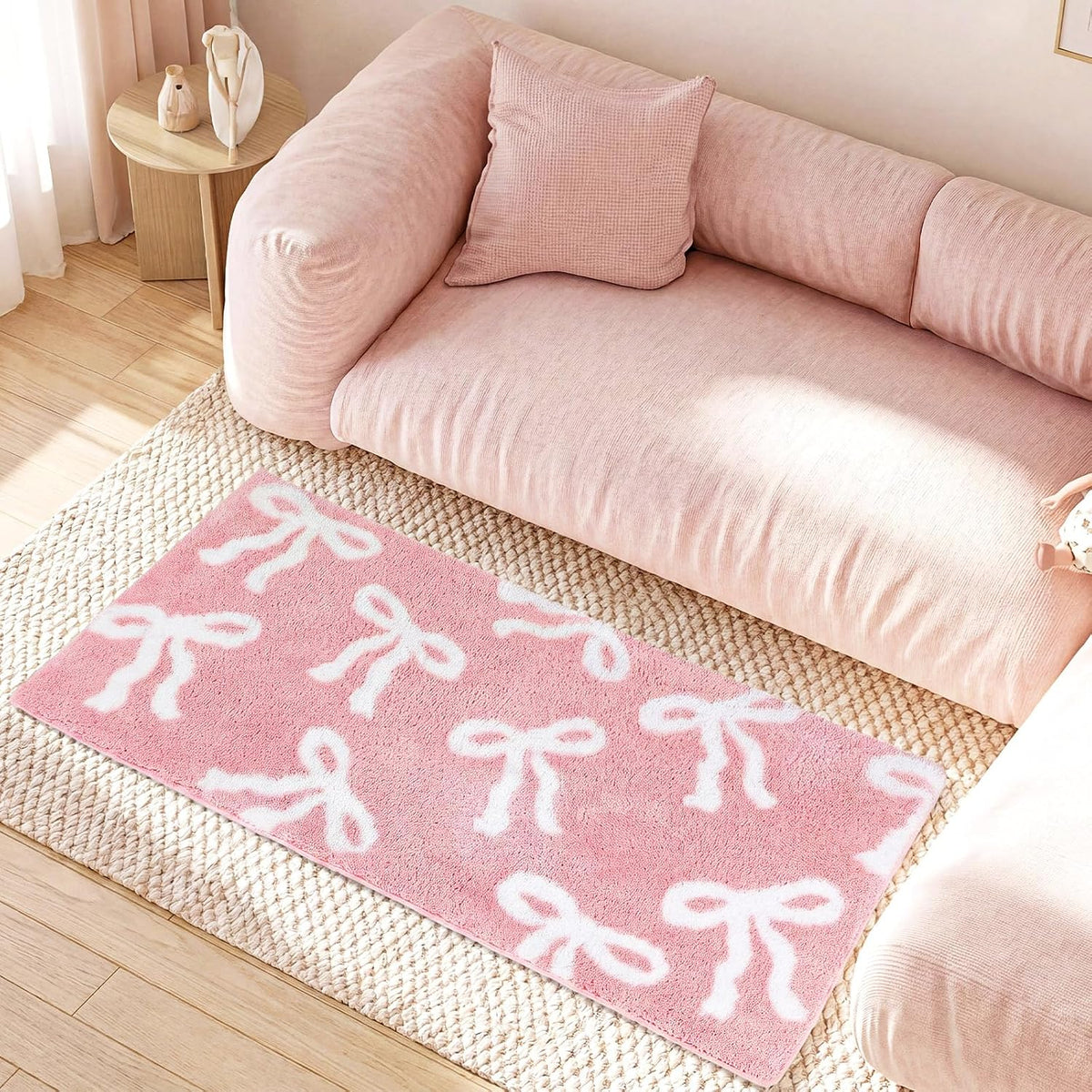 Pink Bow Bath Mat 24 x 48 Inch, Non Slip for Dorm Bathroom