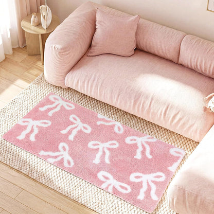 Pink Bow Bath Mat 24 x 48 Inch, Non Slip for Dorm Bathroom