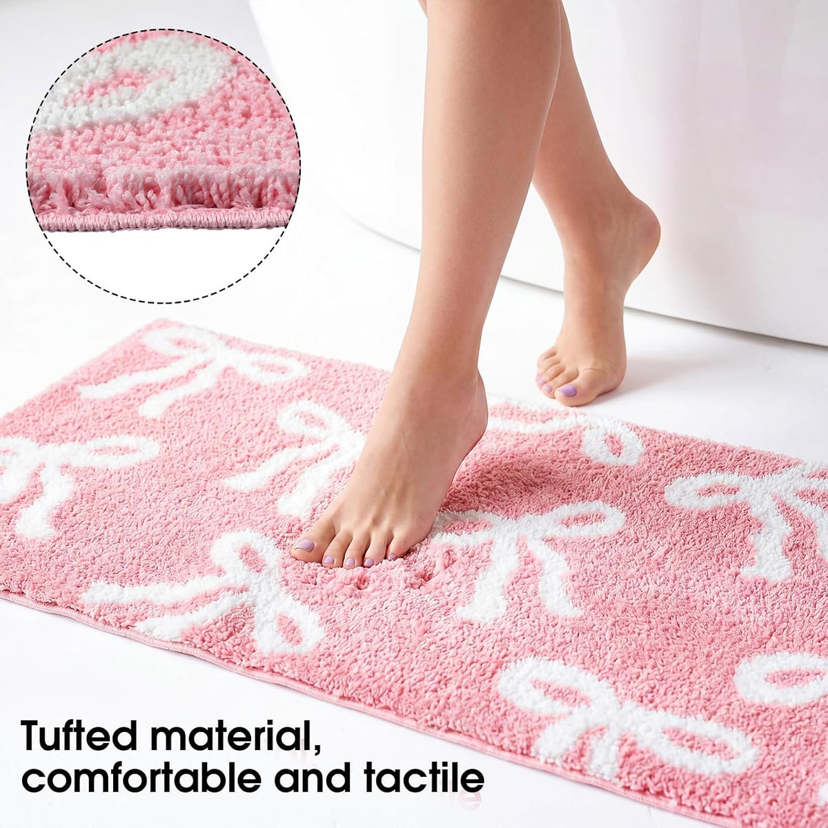 Pink Bow Bath Mat 24 x 48 Inch, Non Slip for Dorm Bathroom