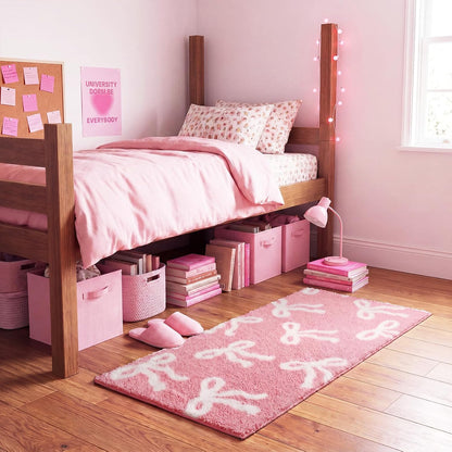 Pink Bow Bath Mat 24 x 48 Inch, Non Slip for Dorm Bathroom