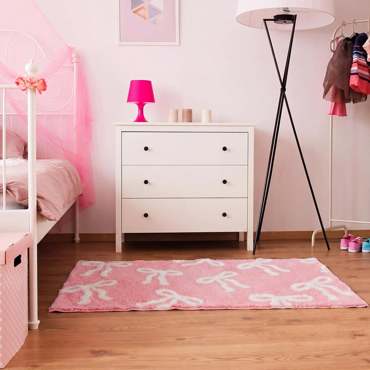 Pink Bow Bath Mat 24 x 48 Inch, Non Slip for Dorm Bathroom