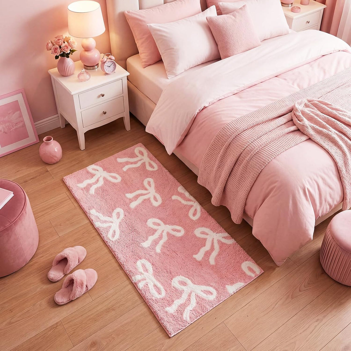 Pink Bow Bath Mat 24 x 48 Inch, Non Slip for Dorm Bathroom