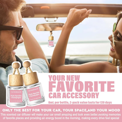 Car Air Freshener Diffuser 2 Pack Hanging Air Freshener Diffuser - Pink Sparkle Champagne Fragrance Oil Air Diffuse r for Car, 45+ Days Long Lasting Fragrance Made in USA (P38)