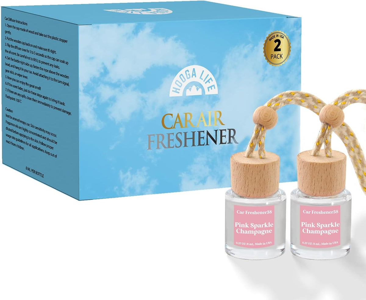 Car Air Freshener Diffuser 2 Pack Hanging Air Freshener Diffuser - Pink Sparkle Champagne Fragrance Oil Air Diffuse r for Car, 45+ Days Long Lasting Fragrance Made in USA (P38)