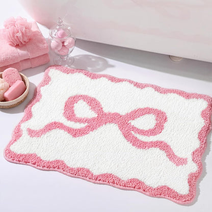 Pink Bow Bathroom Rug 16" x 24" Scalloped Bow Bath Mat