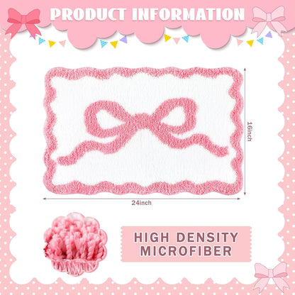 Pink Bow Bathroom Rug 16" x 24" Scalloped Bow Bath Mat