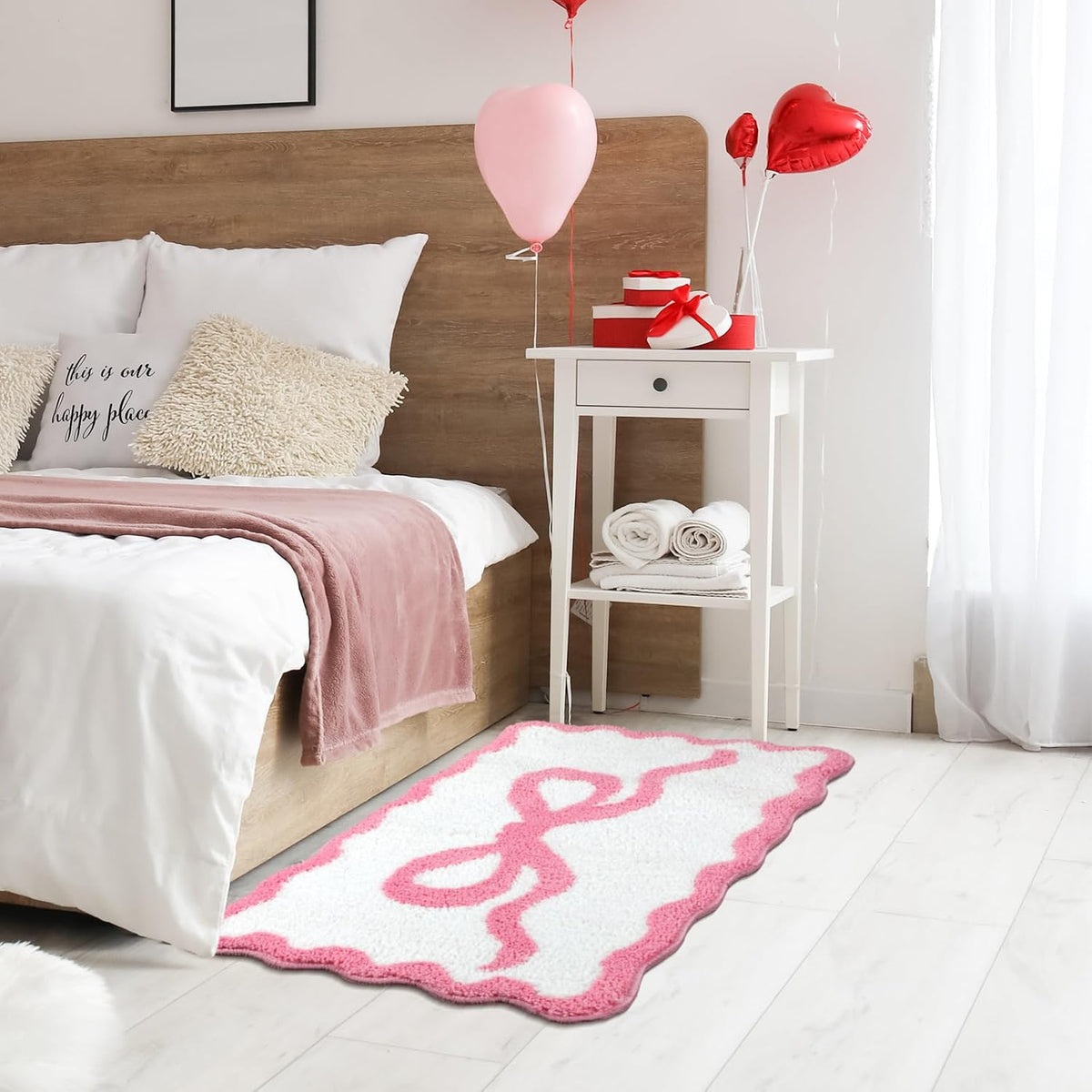 Pink Bow Bathroom Rug 16" x 24" Scalloped Bow Bath Mat