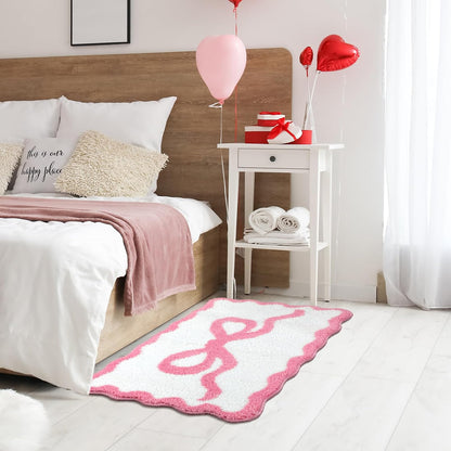 Pink Bow Bathroom Rug 16" x 24" Scalloped Bow Bath Mat
