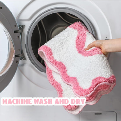 Pink Bow Bathroom Rug 16" x 24" Scalloped Bow Bath Mat
