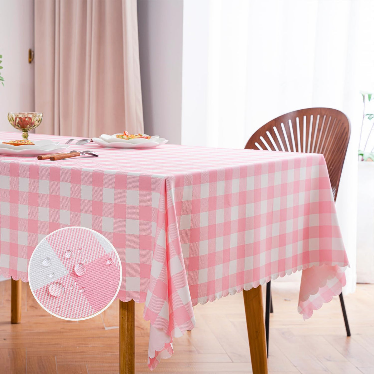 Pink Gingham Tablecloth for Rectangle Tables- Checkered Table Cloth Waterproof Kitchen & Table Linens-Polyester Buffalo Plaid Wrinkle Free Table Cover(Baby Pink 60x84in)