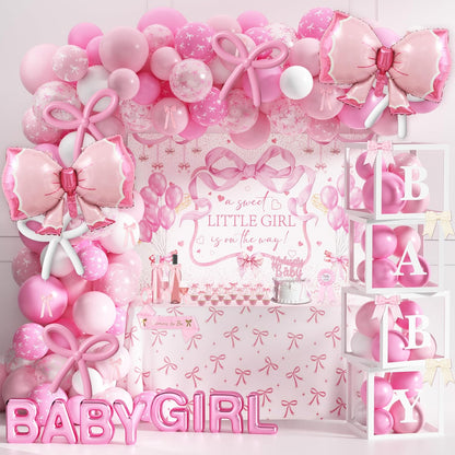 143PCS Pink Bow Baby Shower Decorations for Girl Welcome Baby Girl Party