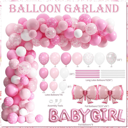 143PCS Pink Bow Baby Shower Decorations for Girl Welcome Baby Girl Party