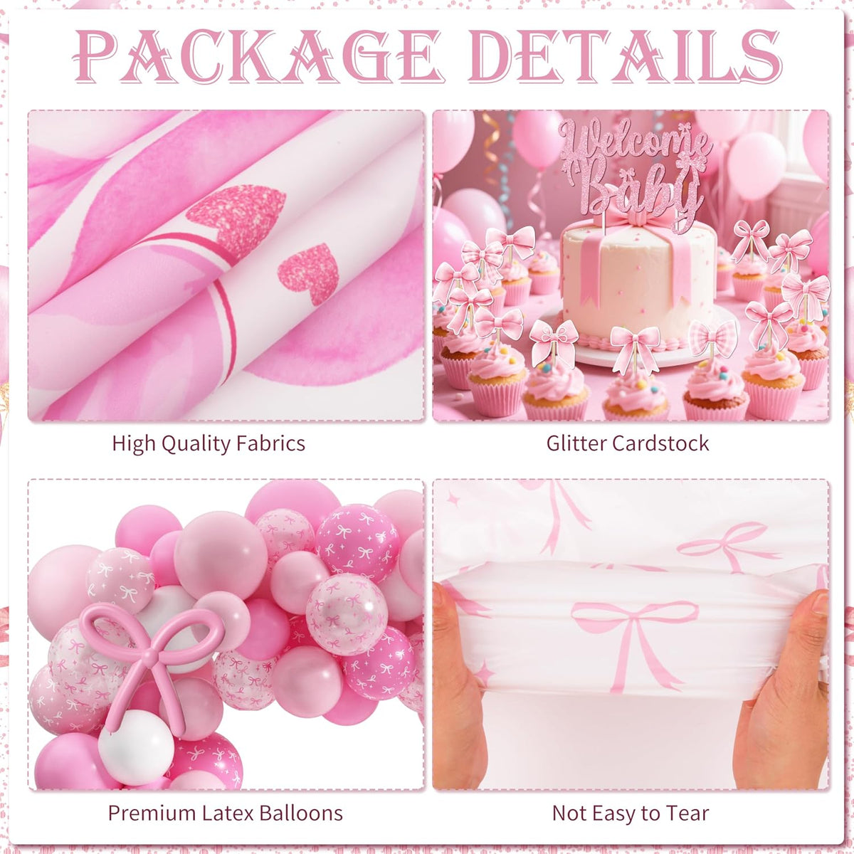143PCS Pink Bow Baby Shower Decorations for Girl Welcome Baby Girl Party