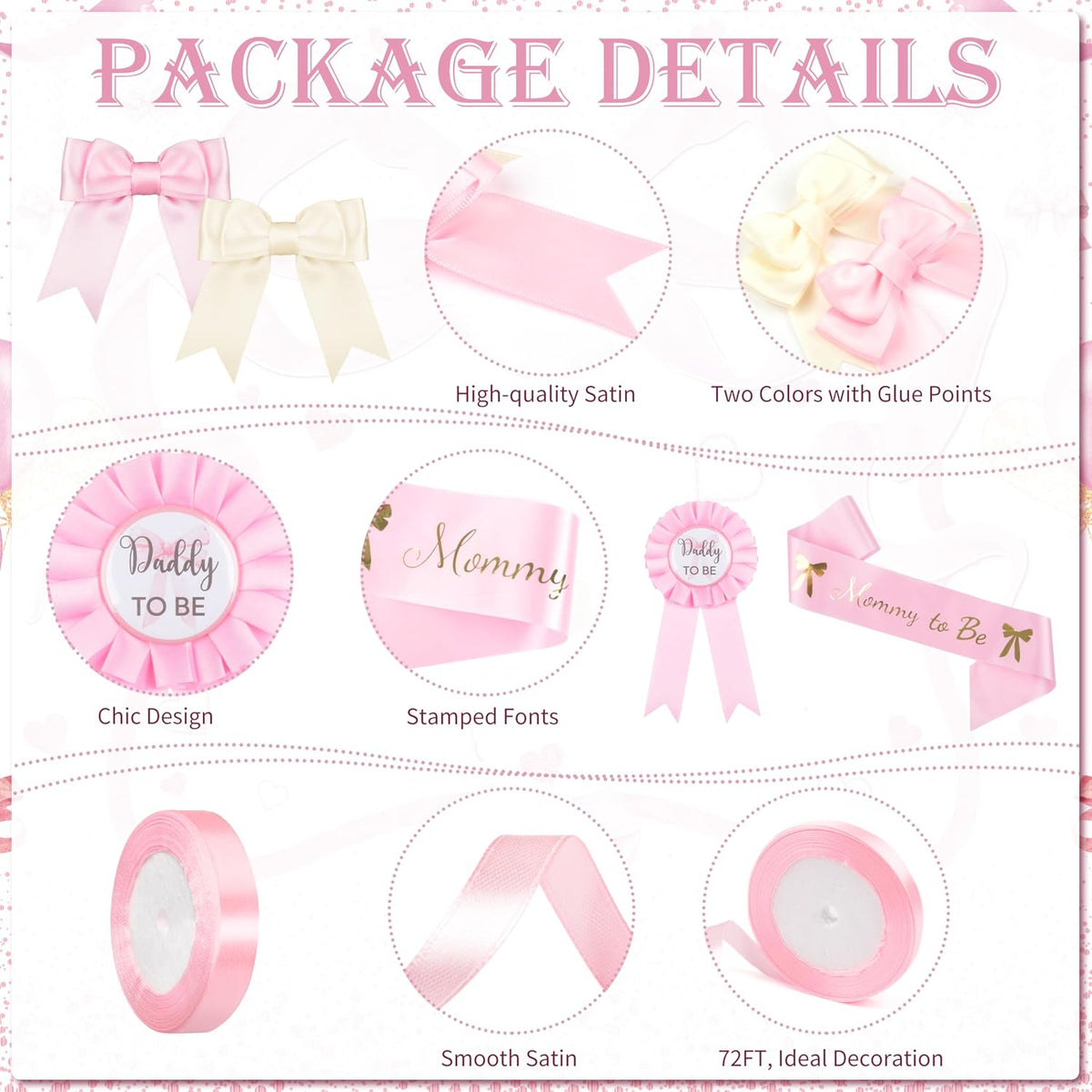 143PCS Pink Bow Baby Shower Decorations for Girl Welcome Baby Girl Party