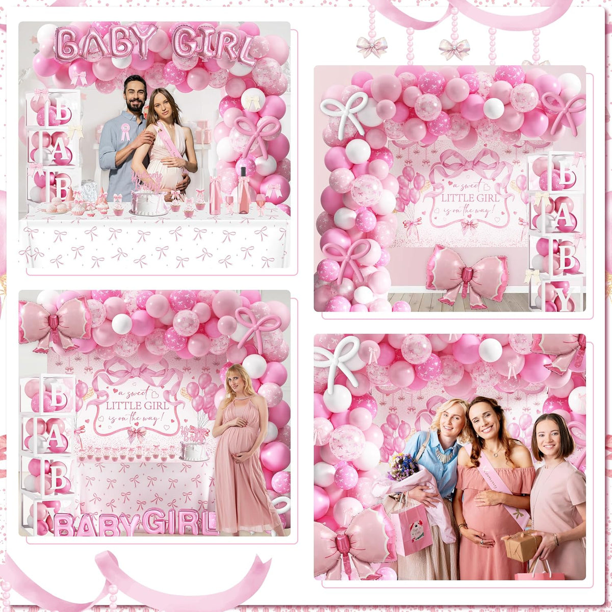 143PCS Pink Bow Baby Shower Decorations for Girl Welcome Baby Girl Party