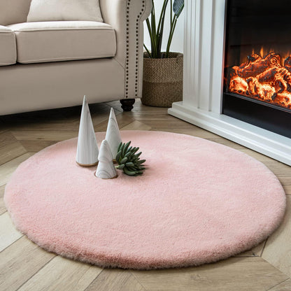 Ultra Soft Faux Rabbit Fur Chair Couch Cover Area Rug for Bedroom Floor Sofa Living Room Pink Round 3 x 3 Feet