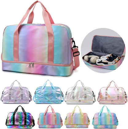 Sports Gym Bag with Shoes Compartment & Wet Pocket, Waterproof Overnight Travel Bag for Girl, Women (Gradient Pink)