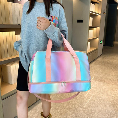 Sports Gym Bag with Shoes Compartment & Wet Pocket, Waterproof Overnight Travel Bag for Girl, Women (Gradient Pink)