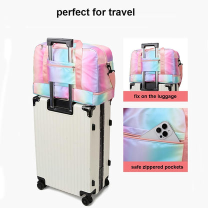 Sports Gym Bag with Shoes Compartment & Wet Pocket, Waterproof Overnight Travel Bag for Girl, Women (Gradient Pink)