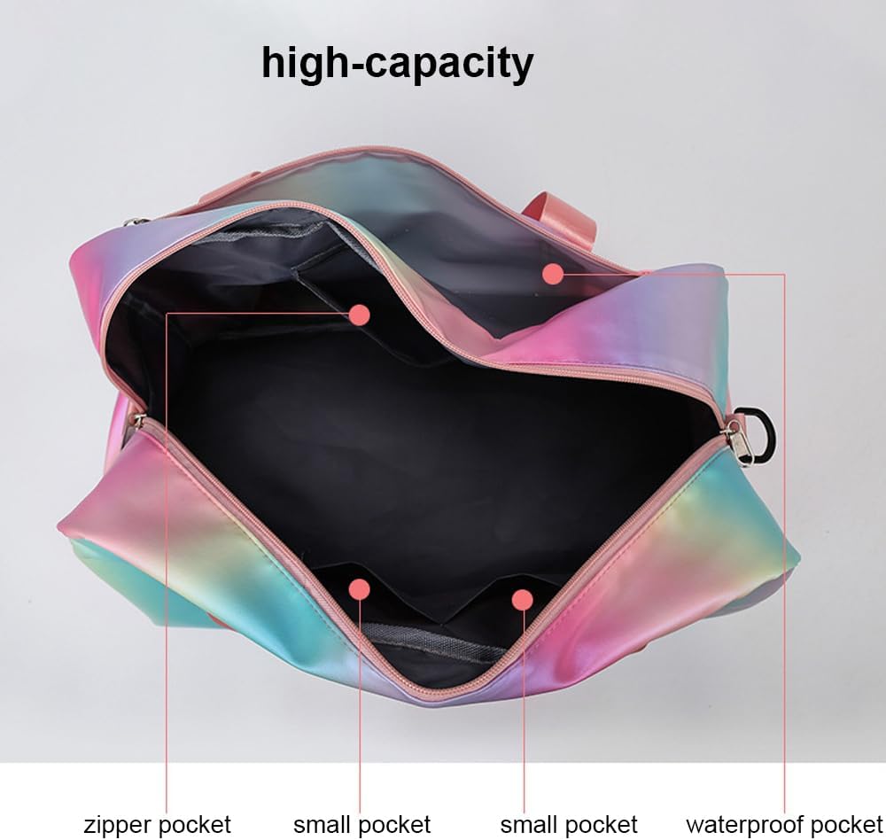 Sports Gym Bag with Shoes Compartment & Wet Pocket, Waterproof Overnight Travel Bag for Girl, Women (Gradient Pink)