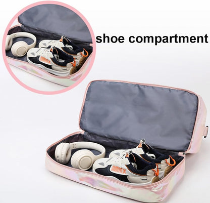 Sports Gym Bag with Shoes Compartment & Wet Pocket, Waterproof Overnight Travel Bag for Girl, Women (Gradient Pink)