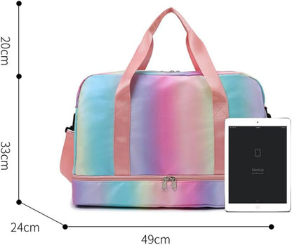 Sports Gym Bag with Shoes Compartment & Wet Pocket, Waterproof Overnight Travel Bag for Girl, Women (Gradient Pink)