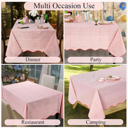Blush Coral Stripe Block Print Cotton Tablecloth 60"x60" Square