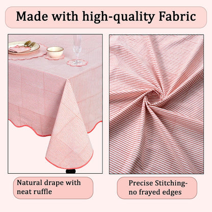 Blush Coral Stripe Block Print Cotton Tablecloth 60"x60" Square