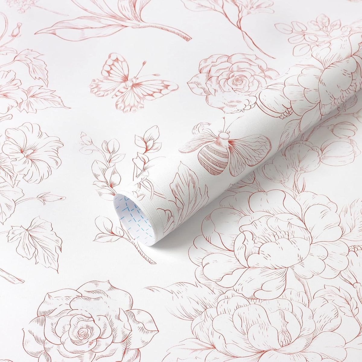 Floral Peel and Stick Wallpaper Pink and White Contact Paper Boho Wall Paper Modern Removable Self Adhesive Butterfly Wallpaper for Bedroom Bathroom Cabinets 17.3"×78.7"