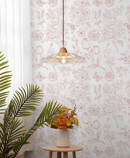 Floral Peel and Stick Wallpaper Pink and White Contact Paper Boho Wall Paper Modern Removable Self Adhesive Butterfly Wallpaper for Bedroom Bathroom Cabinets 17.3"×78.7"