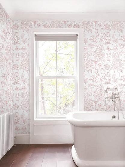 Floral Peel and Stick Wallpaper Pink and White Contact Paper Boho Wall Paper Modern Removable Self Adhesive Butterfly Wallpaper for Bedroom Bathroom Cabinets 17.3"×78.7"