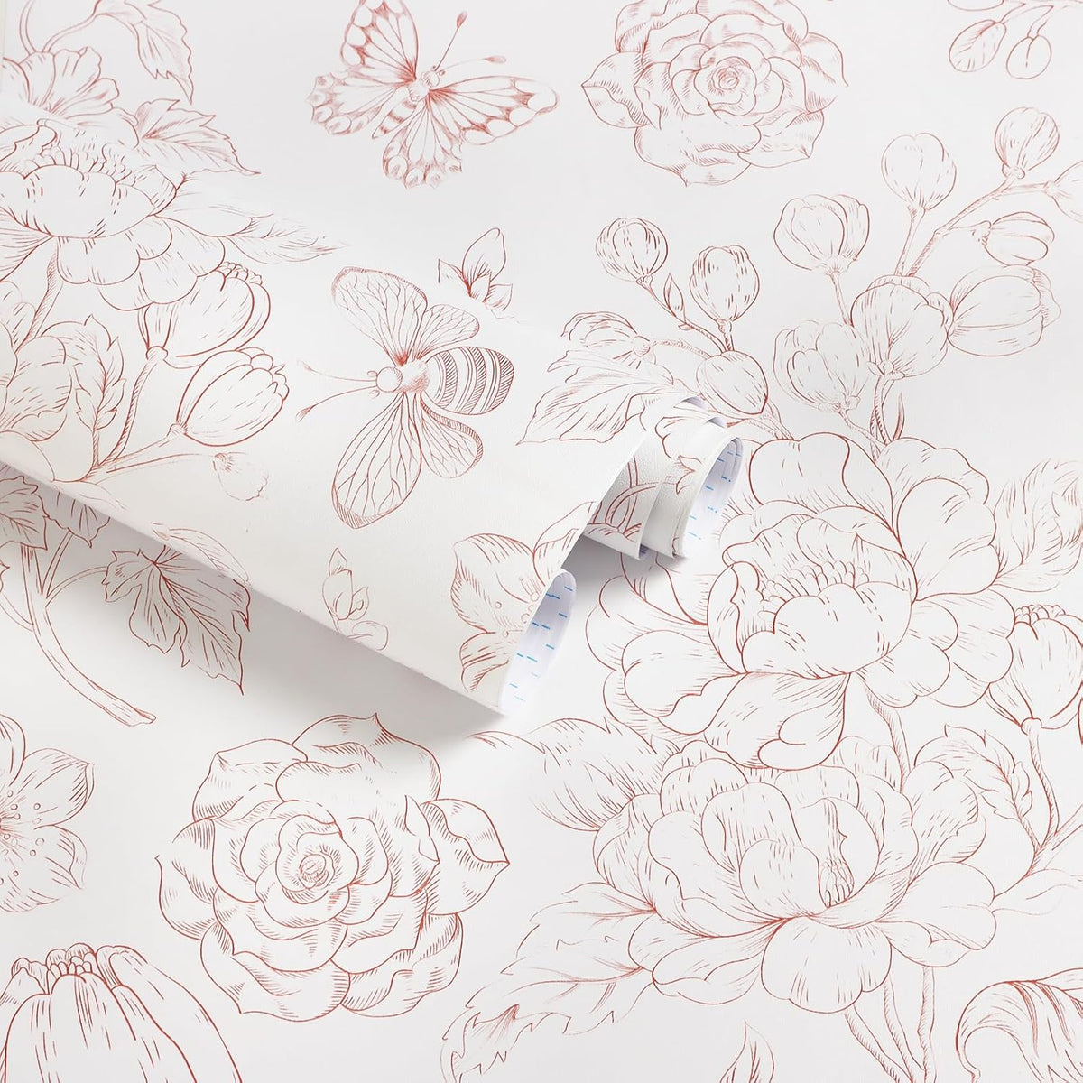Floral Peel and Stick Wallpaper Pink and White Contact Paper Boho Wall Paper Modern Removable Self Adhesive Butterfly Wallpaper for Bedroom Bathroom Cabinets 17.3"×78.7"