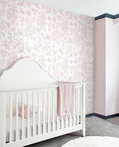 Floral Peel and Stick Wallpaper Pink and White Contact Paper Boho Wall Paper Modern Removable Self Adhesive Butterfly Wallpaper for Bedroom Bathroom Cabinets 17.3"×78.7"