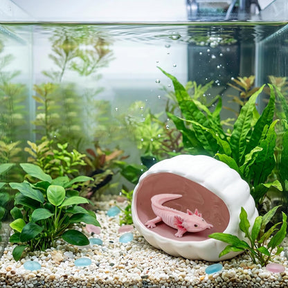 Axolotl Hide Shell Cave, Ceramic Shell-Shaped Fish Tank Hideout, Aquarium Decor Shelter for Small Pet Frog Fish Betta Playing or Hiding Tank Décor, Pink