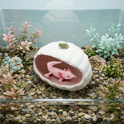Axolotl Hide Shell Cave, Ceramic Shell-Shaped Fish Tank Hideout, Aquarium Decor Shelter for Small Pet Frog Fish Betta Playing or Hiding Tank Décor, Pink