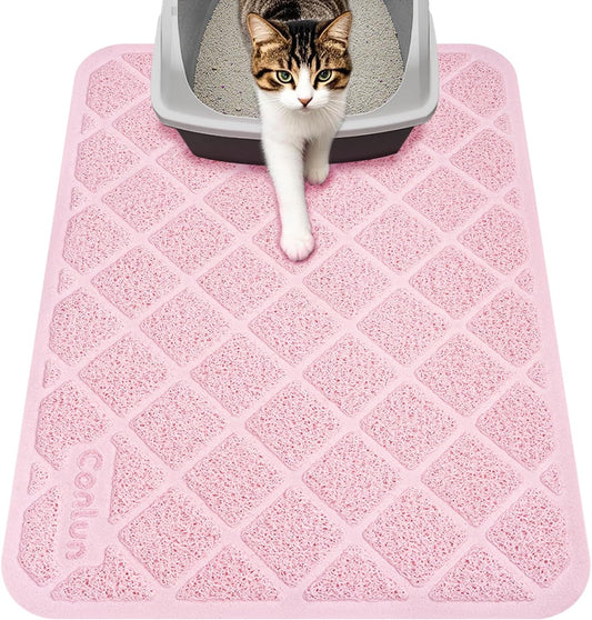 Cat Litter Mat Litter Trapping Mat, 24" x 17" Premium Durable PVC Grid Mesh with Scatter Control, Non-slip, Less Waste Cat Litter Box Mat, Pink