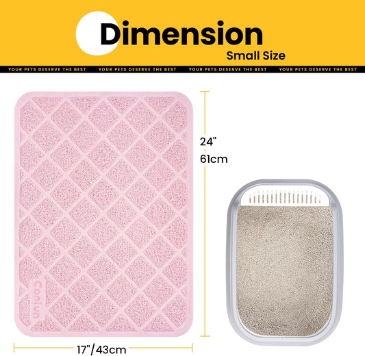 Cat Litter Mat Litter Trapping Mat, 24" x 17" Premium Durable PVC Grid Mesh with Scatter Control, Non-slip, Less Waste Cat Litter Box Mat, Pink