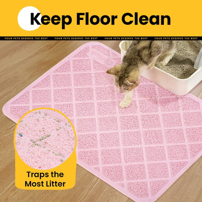 Cat Litter Mat Litter Trapping Mat, 24" x 17" Premium Durable PVC Grid Mesh with Scatter Control, Non-slip, Less Waste Cat Litter Box Mat, Pink