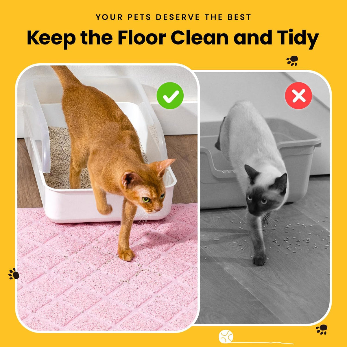 Cat Litter Mat Litter Trapping Mat, 24" x 17" Premium Durable PVC Grid Mesh with Scatter Control, Non-slip, Less Waste Cat Litter Box Mat, Pink