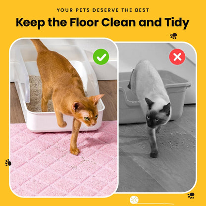 Cat Litter Mat Litter Trapping Mat, 24" x 17" Premium Durable PVC Grid Mesh with Scatter Control, Non-slip, Less Waste Cat Litter Box Mat, Pink