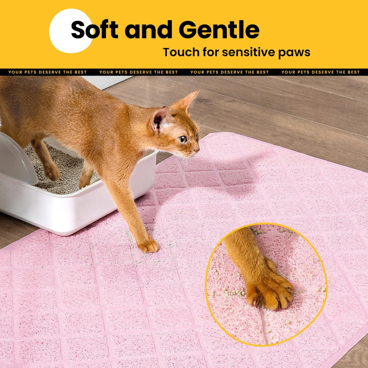 Cat Litter Mat Litter Trapping Mat, 24" x 17" Premium Durable PVC Grid Mesh with Scatter Control, Non-slip, Less Waste Cat Litter Box Mat, Pink