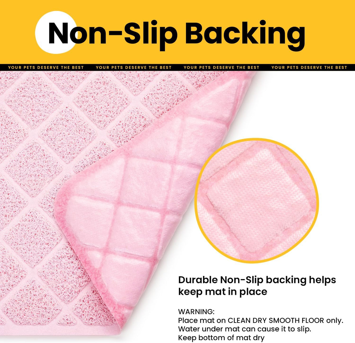 Cat Litter Mat Litter Trapping Mat, 24" x 17" Premium Durable PVC Grid Mesh with Scatter Control, Non-slip, Less Waste Cat Litter Box Mat, Pink