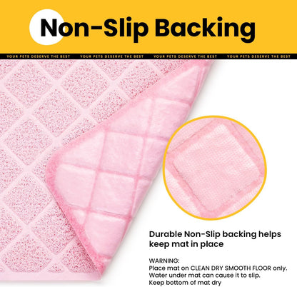 Cat Litter Mat Litter Trapping Mat, 24" x 17" Premium Durable PVC Grid Mesh with Scatter Control, Non-slip, Less Waste Cat Litter Box Mat, Pink