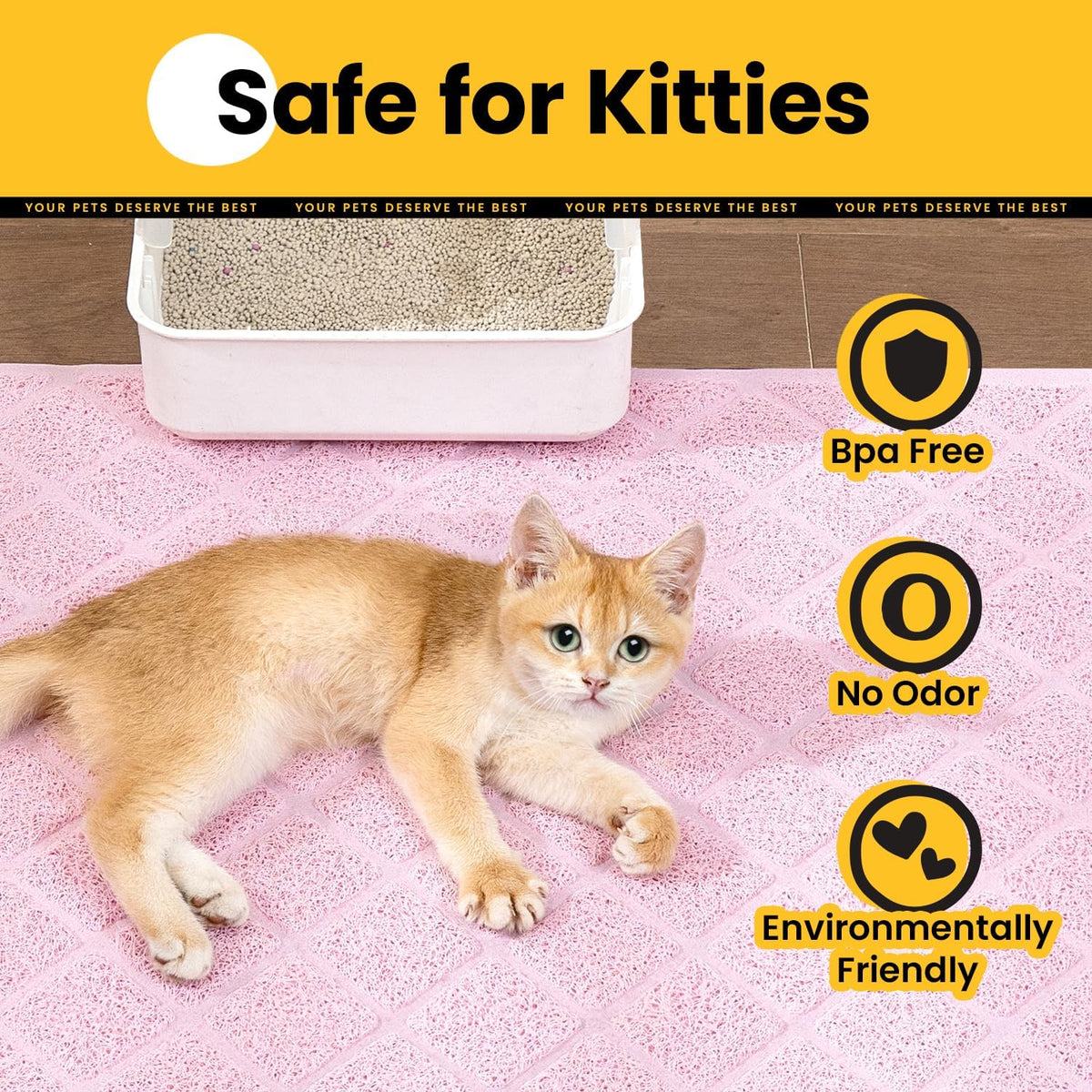 Cat Litter Mat Litter Trapping Mat, 24" x 17" Premium Durable PVC Grid Mesh with Scatter Control, Non-slip, Less Waste Cat Litter Box Mat, Pink