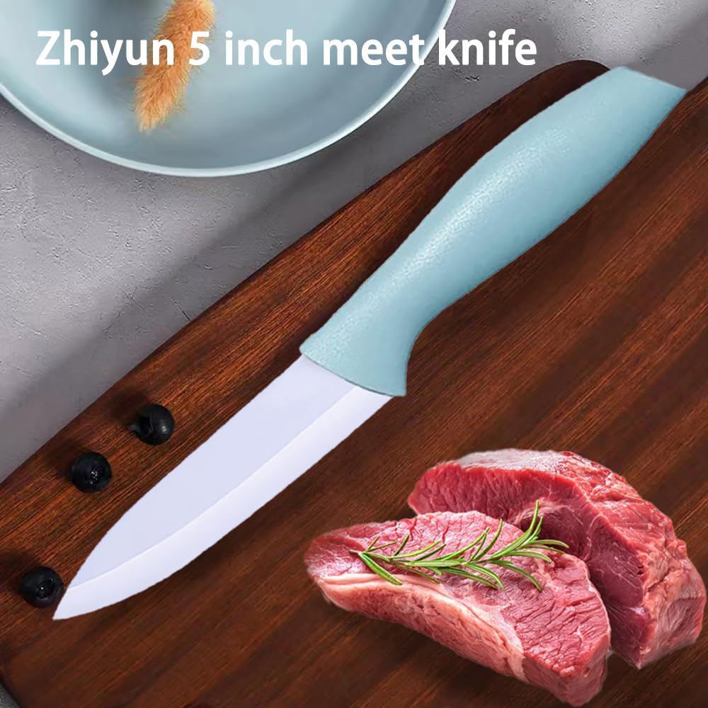 3 Pieces Ceramic knife set, 3-Inch 4 Inch 5-Inch Colorful Knife Set with Sheaths Covers, Zirconia Blade and Ergonomic handle,Use for meat fruit vegetable Bread and Butter. (pink green blue)
