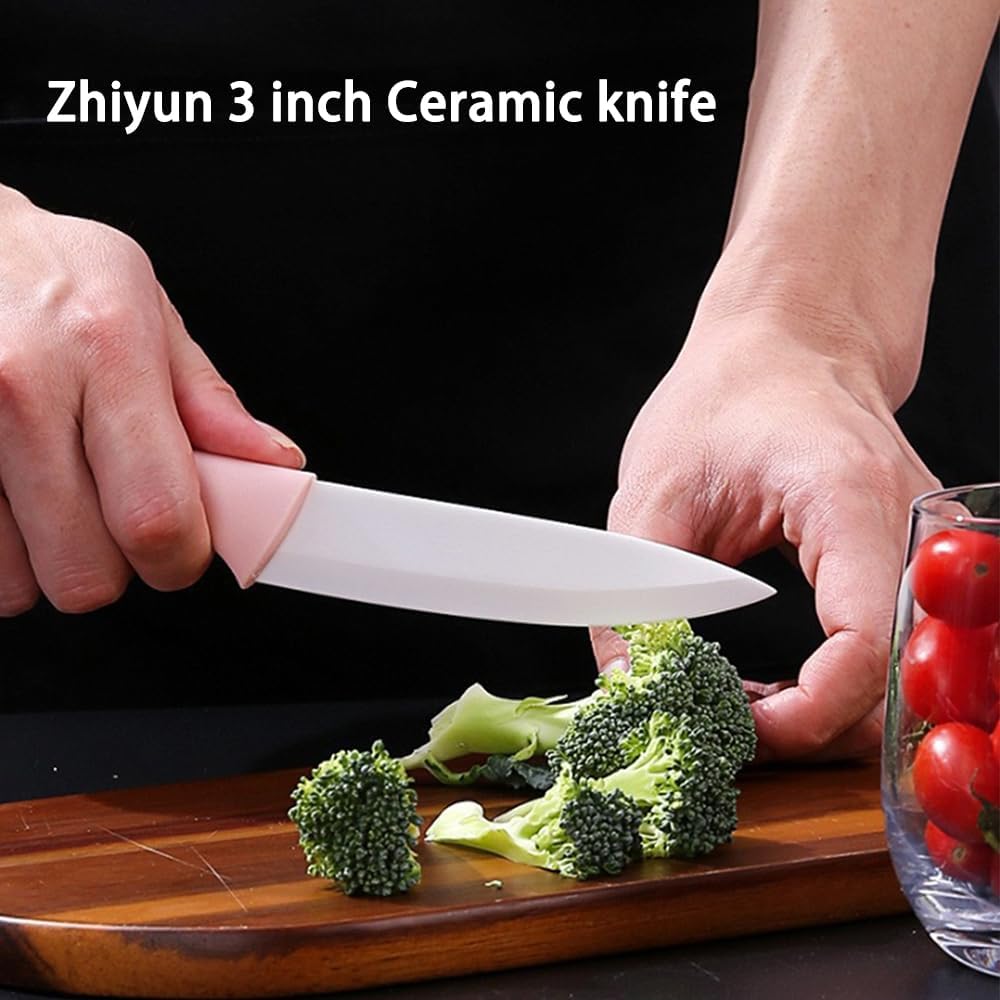 3 Pieces Ceramic knife set, 3-Inch 4 Inch 5-Inch Colorful Knife Set with Sheaths Covers, Zirconia Blade and Ergonomic handle,Use for meat fruit vegetable Bread and Butter. (pink green blue)