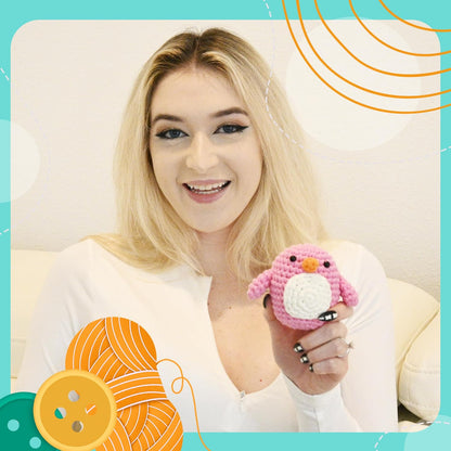 Penguin Crochet Kit for Beginners & Adults | DIY Amigurumi Kit w/Pre-Started Piece, Yarn, Hook, Pattern, Video & Written Tutorial Guide | Great Craft Gift Idea | Ages 15+ (Pink)