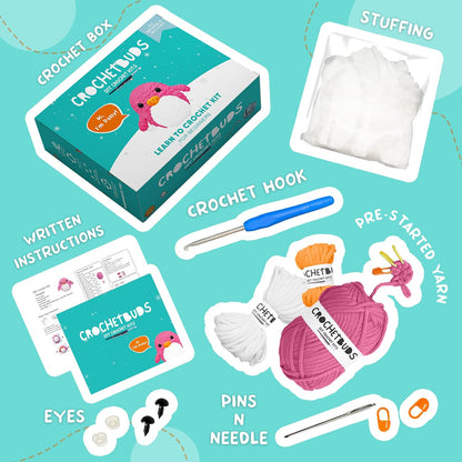 Penguin Crochet Kit for Beginners & Adults | DIY Amigurumi Kit w/Pre-Started Piece, Yarn, Hook, Pattern, Video & Written Tutorial Guide | Great Craft Gift Idea | Ages 15+ (Pink)